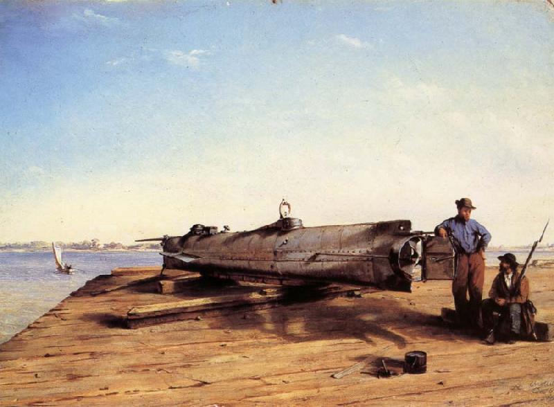 Conrad Wise Chapman Submarine Torpedo Boat H.L.Hunley,Charleston,Dec.3.1863 Sweden oil painting art